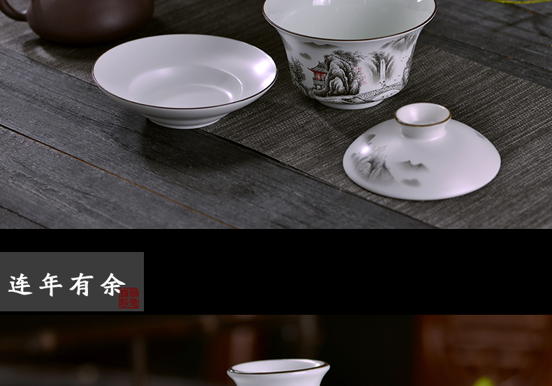 Jingdezhen ceramic tureen large bowl cover cup 300 ml kung fu bowl three bowl of tea to use hand grasp pot