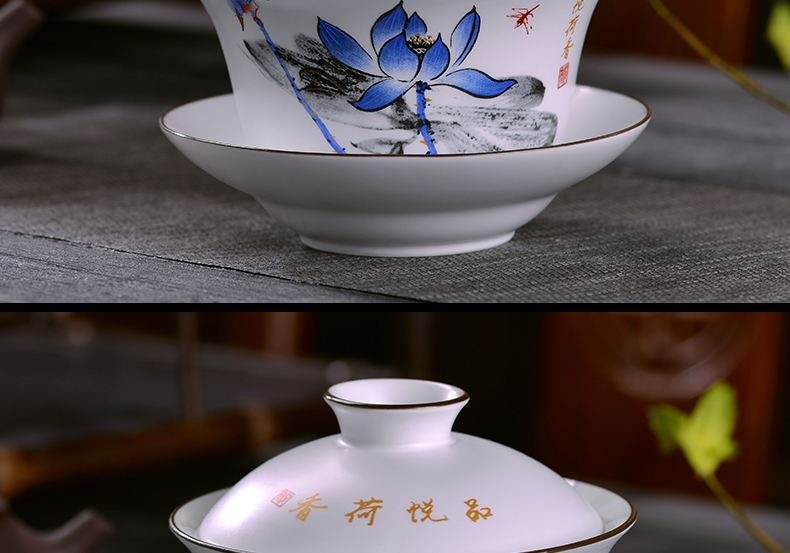 Jingdezhen ceramic tureen large bowl cover cup 300 ml kung fu bowl three bowl of tea to use hand grasp pot