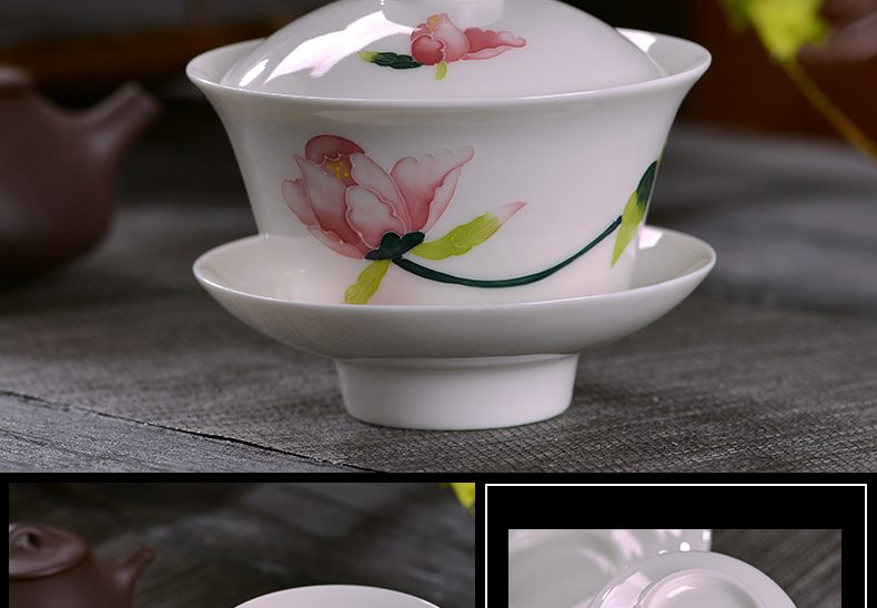 Jingdezhen ceramic tureen kung fu tea tea ware cups to use pastel three cup large bowl suit