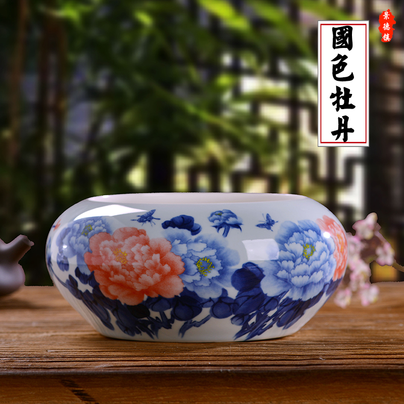 Jingdezhen ceramic large ashtray office home sitting room creative practical tea to wash to the writing brush washer of blue and white porcelain ashtrays