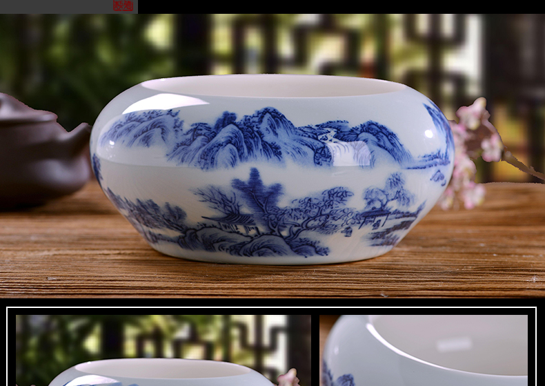 Jingdezhen ceramic large ashtray office home sitting room creative practical tea to wash to the writing brush washer of blue and white porcelain ashtrays