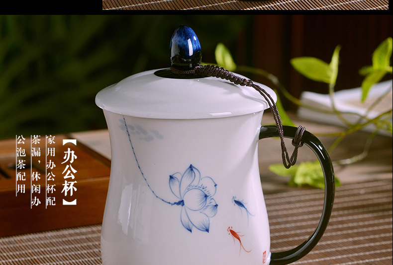 Jingdezhen hand - made kung fu tea set office of a complete set of ceramic up household tureen carp the teapot teacup