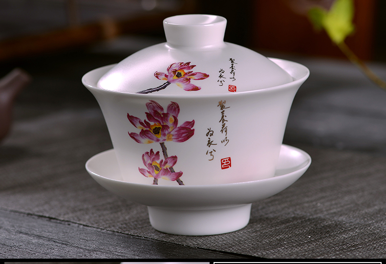 Jingdezhen ceramic tureen tea bowl is big in number kung fu tea bowl three only inferior smooth ceramic bowl hand grasp pot