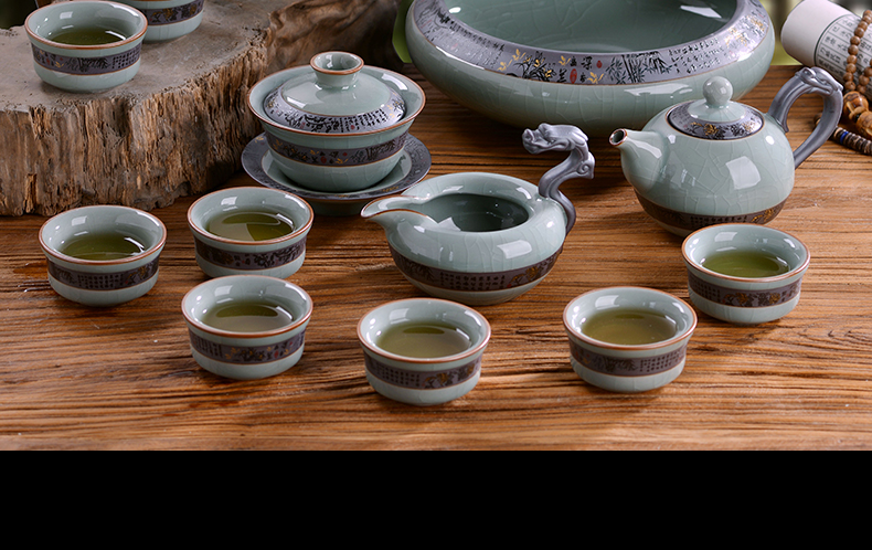 Jingdezhen elder brother up of a complete set of kung fu tea set suits for Chinese ceramic tea open piece of ice to crack glaze for wash tureen tea gifts