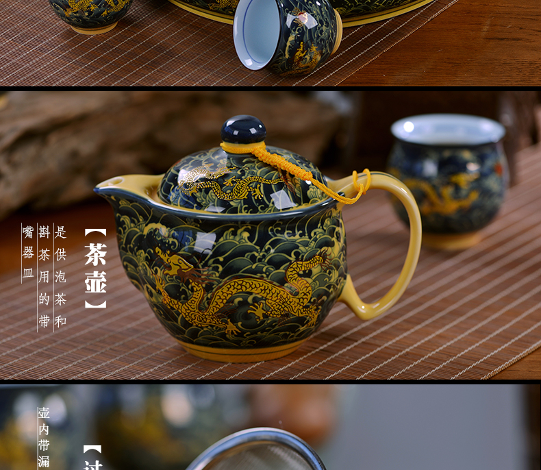 Jingdezhen tea set home a whole set of double kung fu tea set ceramic teapot teacup tea tray tea gifts