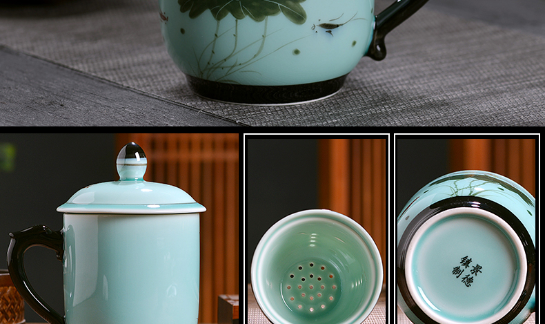 Jingdezhen all hand - made ceramic cup with cover filter cup tea cup household glass office gift mugs