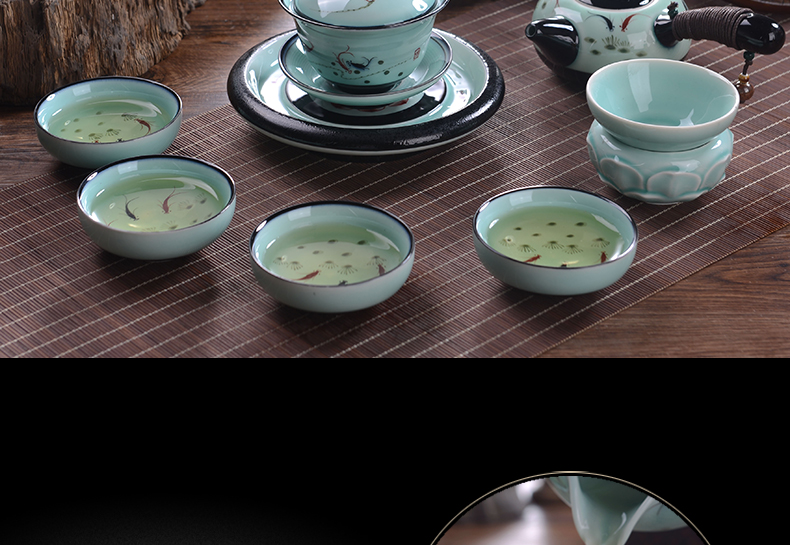 Jingdezhen celadon tea set hand - made ceramic side put the pot of a complete set of kung fu tea tureen tea pot office