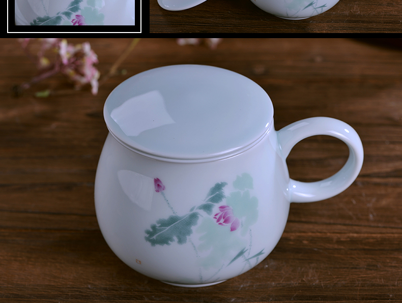 Jingdezhen ceramic tea cup with cover filter cup water cup home office personal mark cup tea cup