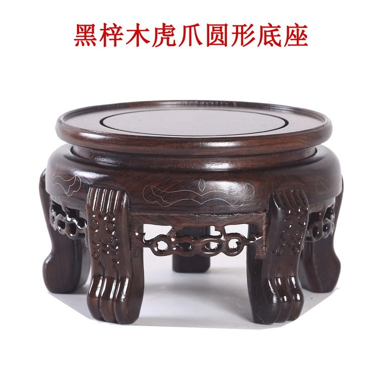 Mahogany tiger head round base Home decoration Jade vase Blue and white porcelain fish tank Solid wood carved frame wooden tray