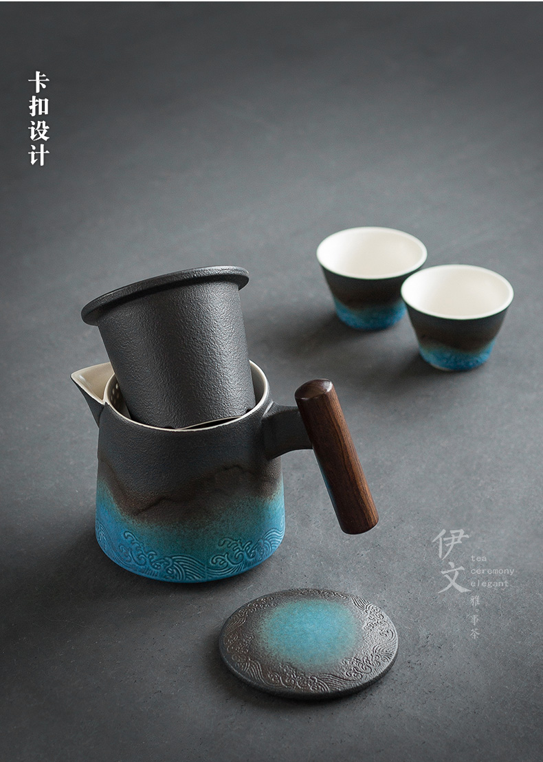 Even travel ceramic tea set kit portable small crack cup set is suing teapot a pot of two cups of kung fu
