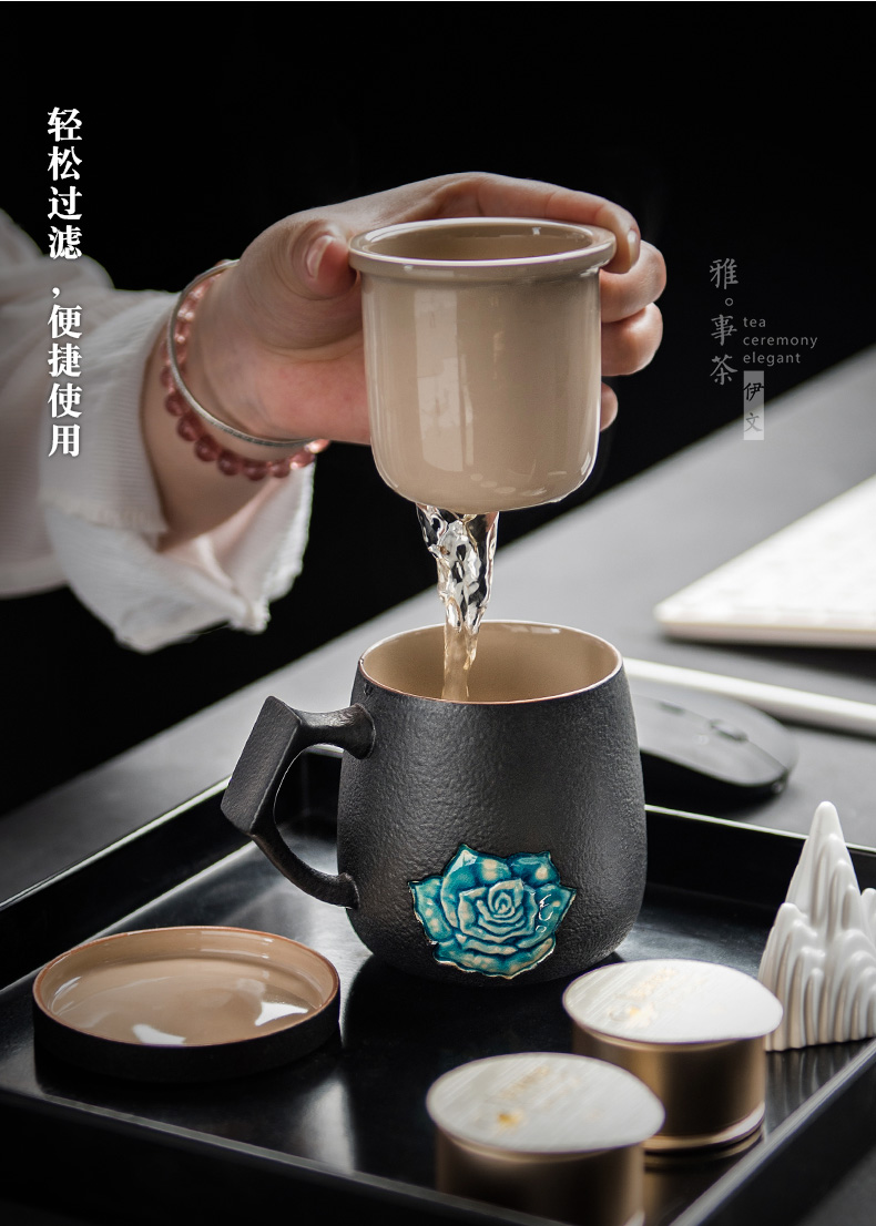 Evan ceramic filter tea cup office contracted ceramic cup with cover keller separation filter glass tea cup