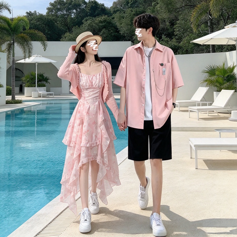 Unique Couple Outfits, Summer Short-Sleeved Shirts, Trendy and High-End Style, Dopamine Matching Outfits, Trendy Matching Outfits