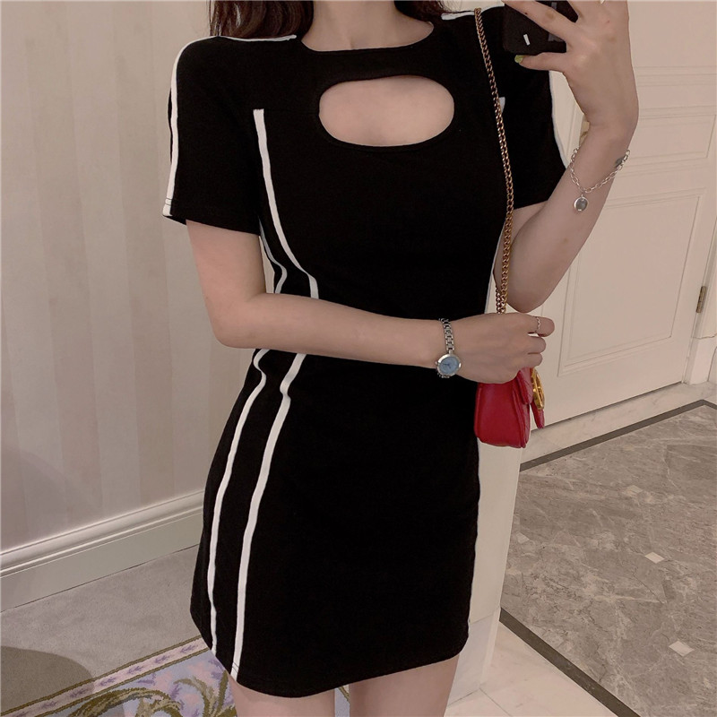 VK旗艦店 韓系個性鏤空設計感收腰短袖洋裝