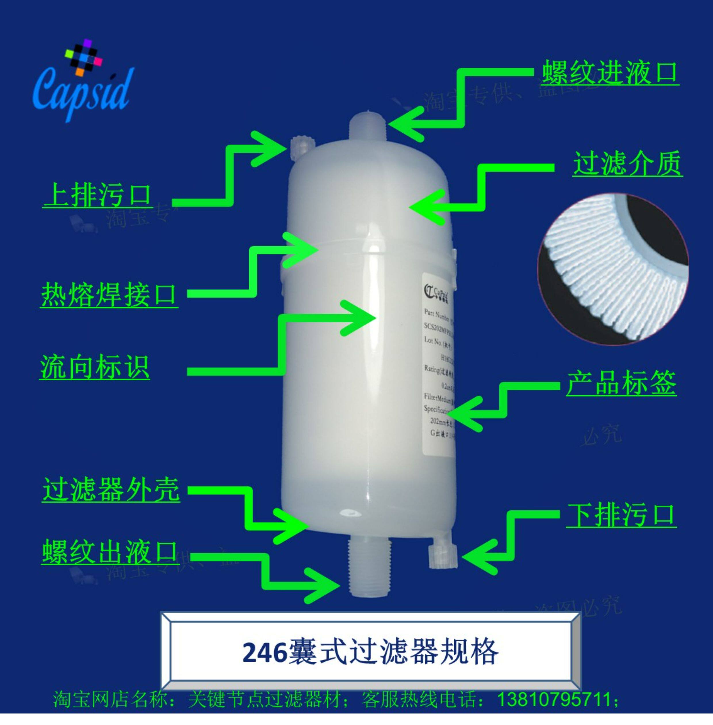 Фильтр 囊式过滤器 水溶液 水基液体 超纯水 缓冲液 培养基 除菌 pes 246 Capsid