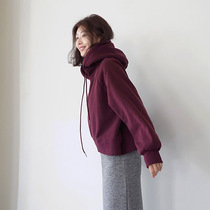 (Korea) Womens new basic short Joker plus velvet hooded sweater G3721