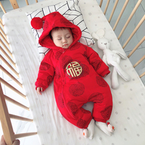 Baby conjoined clothes female baby 0 Spring and Autumn 1 year old 6 Red 3 sets out newborn autumn and winter thickened New year