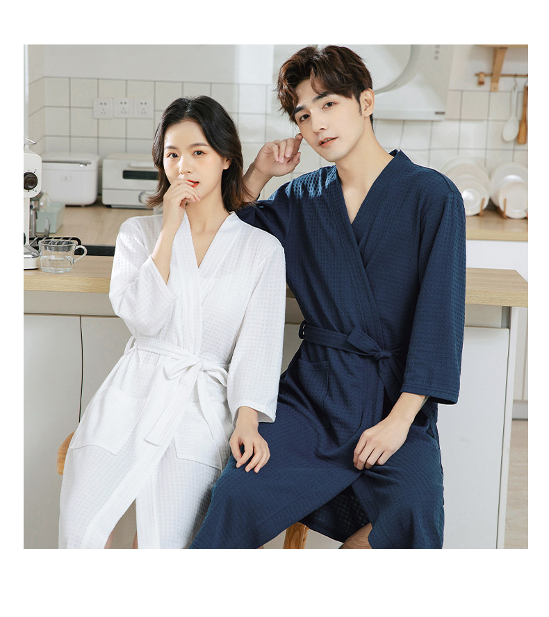 Hotel supplies: Waffle knitted couple hotel bathrobes, bathrobes, absorbent thin bathrobes, high-end couple bathrobes for men and women pic 6