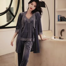 Golden Velvet Pyjamas Woman Spring Autumn Season Sexy Long Sleeves Extras Online Red Pops Sleeping Dresses Pyjamas Sleeping Robes Four Sets Of Home Suits