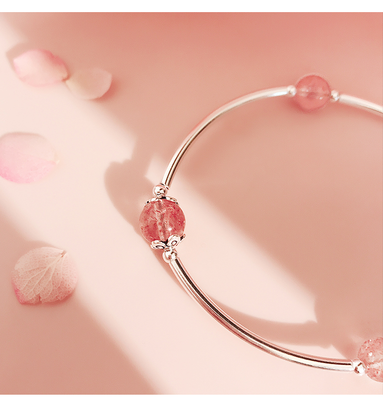 S925 bạc đột quỵ đào dâu pha lê bracelet nữ Hàn Quốc phiên bản của sinh viên đơn giản Sen Sở bạn gái cá tính chuyển hạt vòng tay