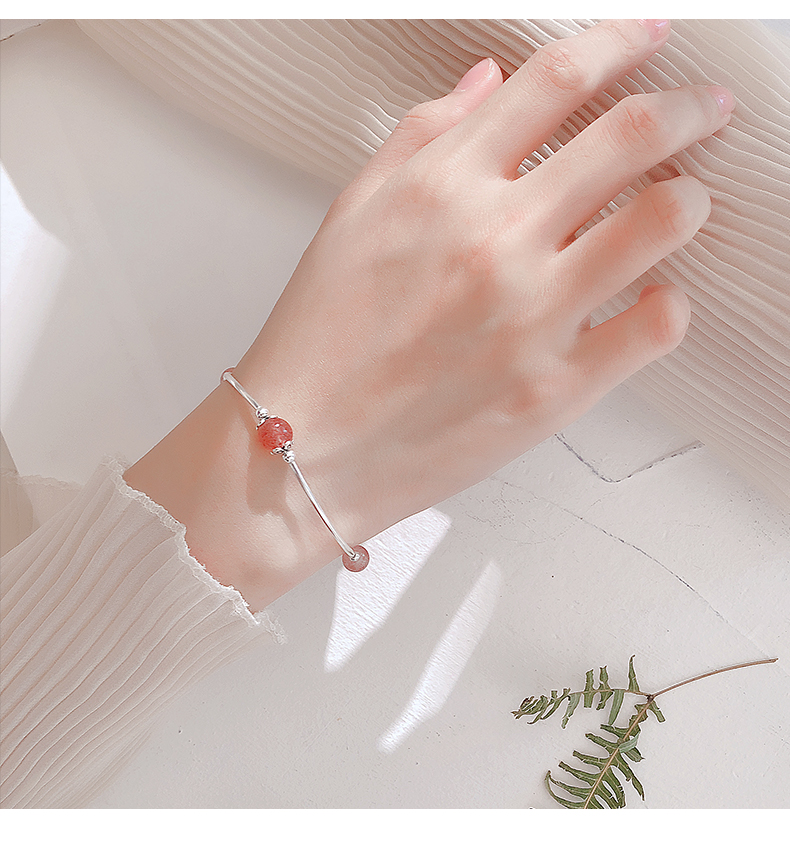 S925 bạc đột quỵ đào dâu pha lê bracelet nữ Hàn Quốc phiên bản của sinh viên đơn giản Sen Sở bạn gái cá tính chuyển hạt vòng tay