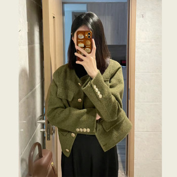 Xiaoxiangfeng single-breasted green short woolen jacket