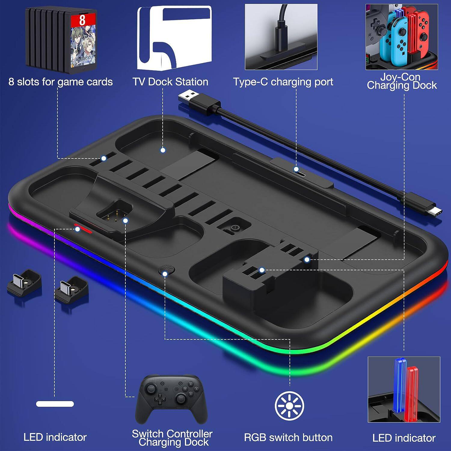 Поддержка хоста switch发光主机散热底座多功能joy-con手柄充电座游戏rgb桌面底座