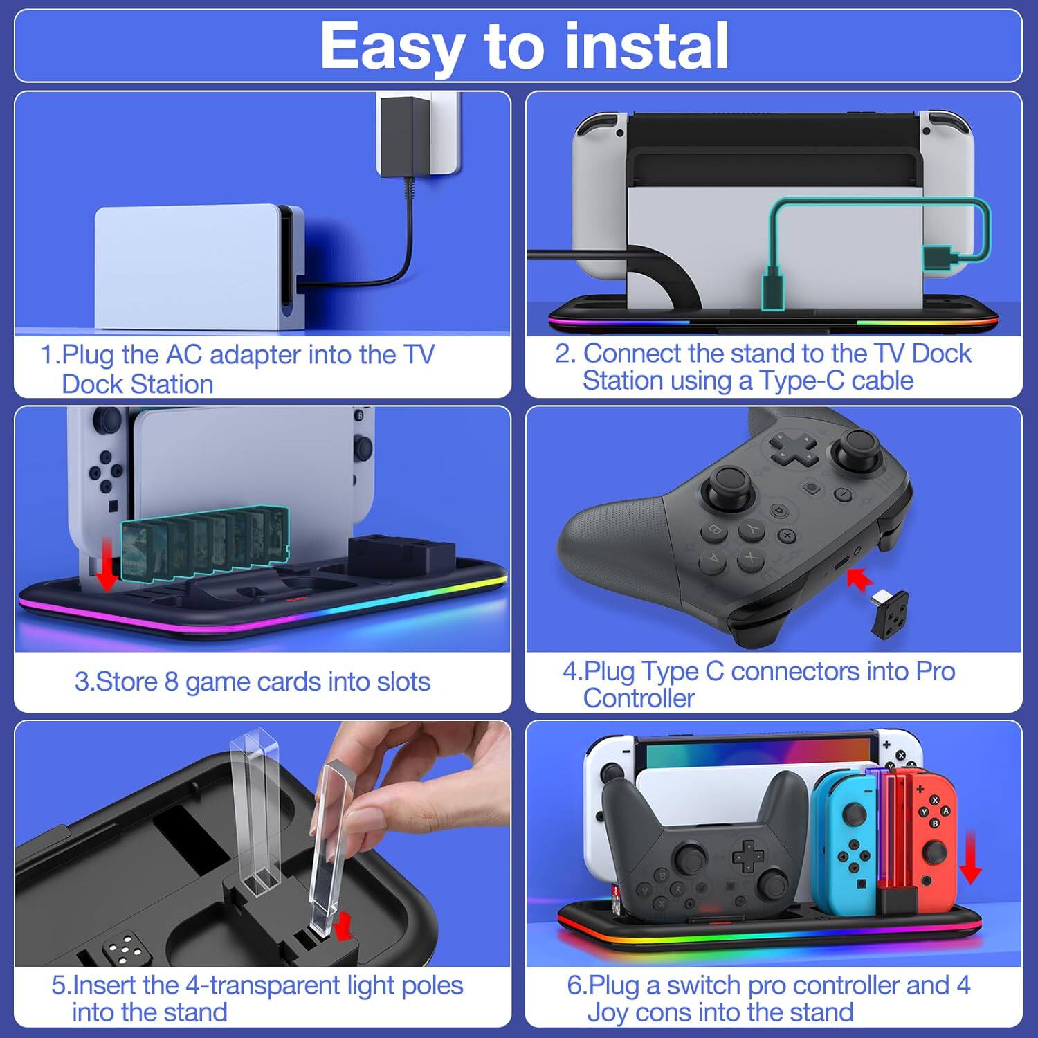Поддержка хоста switch发光主机散热底座多功能joy-con手柄充电座游戏rgb桌面底座