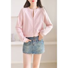 GESGOO Early Autumn Short Coat Women's 2023 New Design Feeling Slim Pink Casual Hoodie Small Cardigan