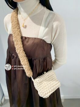 Sold Out: Knitted Designer Swaying Off-White Wool Knit Crossbody Bag