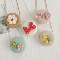 Children's straw bag 2021 new Korean girl cute diagonal bucket princess fashion shoulder bag