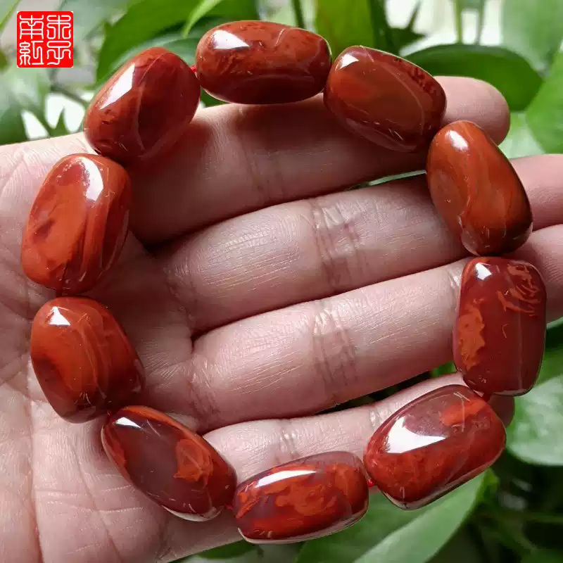 天然涼山南紅瑪瑙隨形手錬手串火焰紅柿子紅多肉原石手錬一物一圖-淘寶