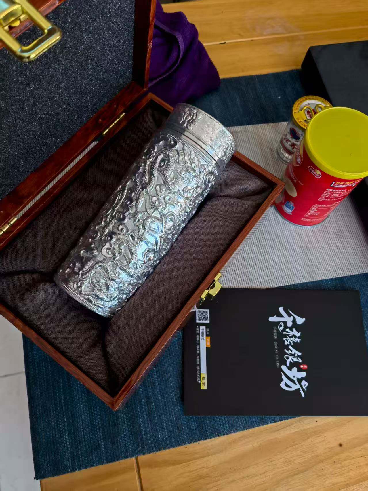 純銀保健杯中式風格高檔銀茶杯999純銀內膽保溫杯適合日常送禮