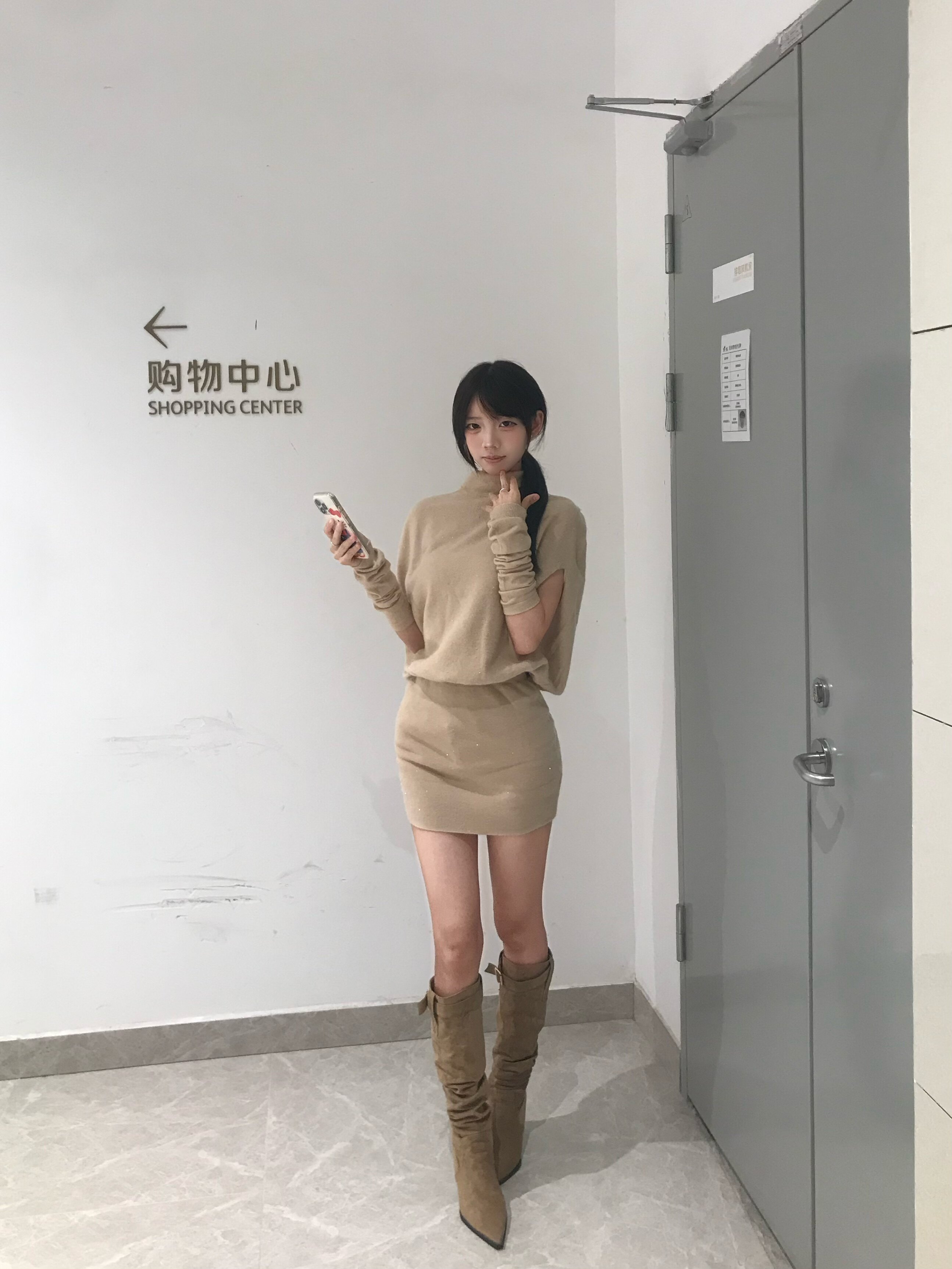 Hotdog热狗很辣【韩系姐姐】套装 高领斗篷针织连衣裙+袖套包臀短裙斗篷