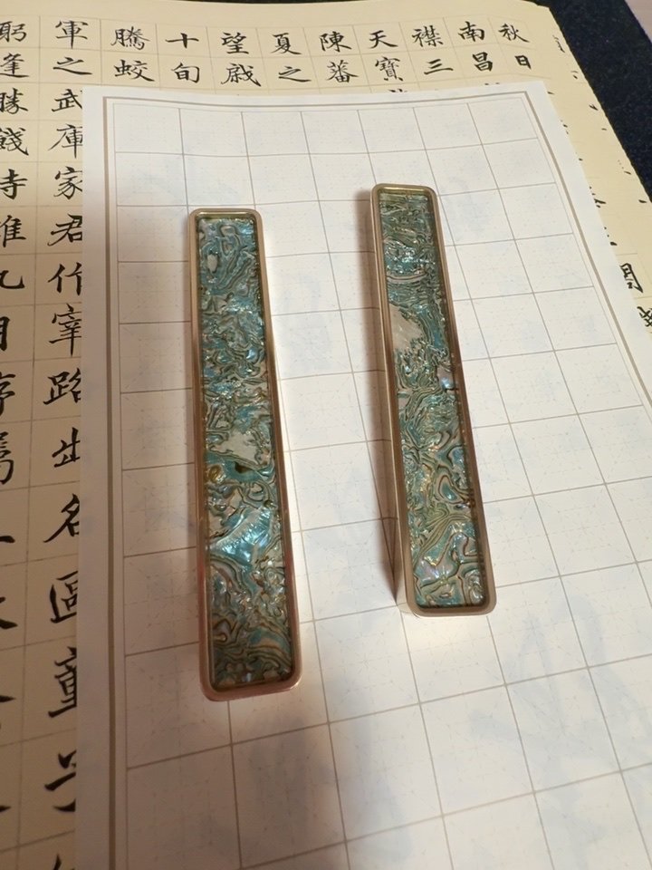 黄铜螺钿镇尺镇纸书法专用镇纸尺纸镇铜镇尺铜镇纸高颜值创意压书神器圆