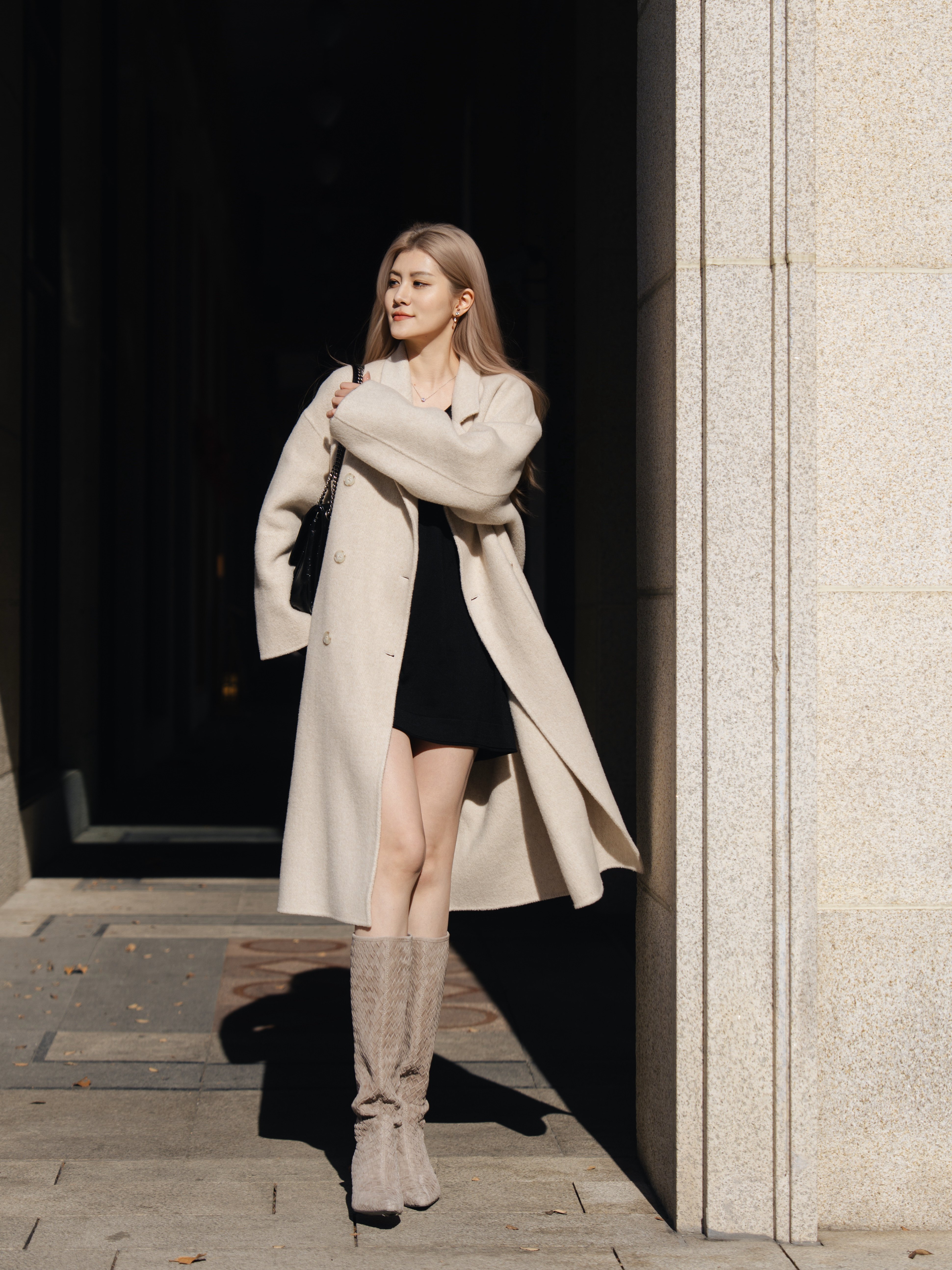 Le' Murmure冬季时尚羊反绒长筒靴堆堆设计慵懒随性 高跟拉长腿部比例