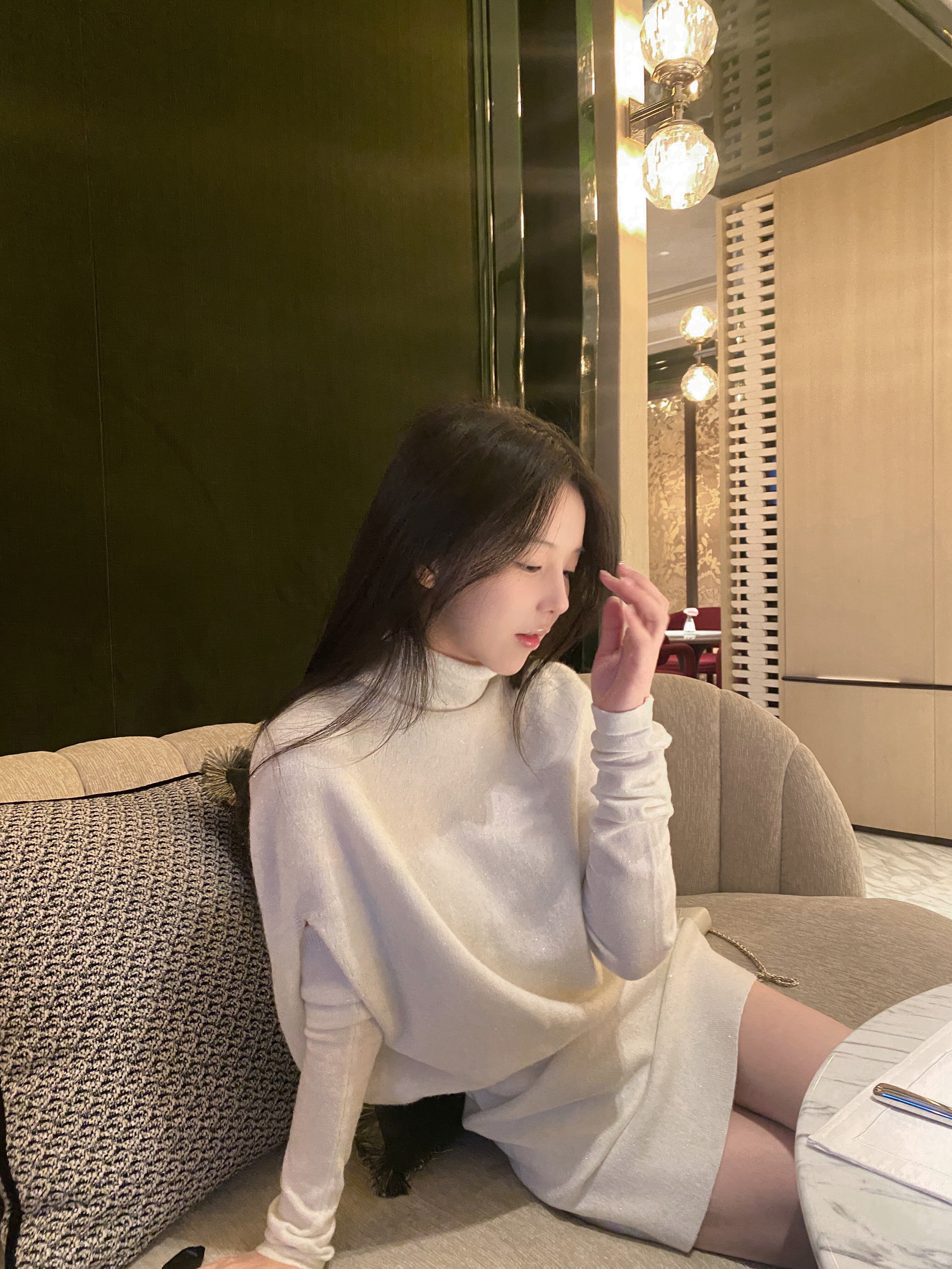 Hotdog热狗很辣【韩系姐姐】套装 高领斗篷针织连衣裙+袖套包臀短裙斗篷