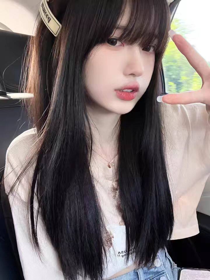 真我黑长直漫画齐刘海假发套 全真发整顶设计 自然隐形无痕贴合 长发飘逸顺滑