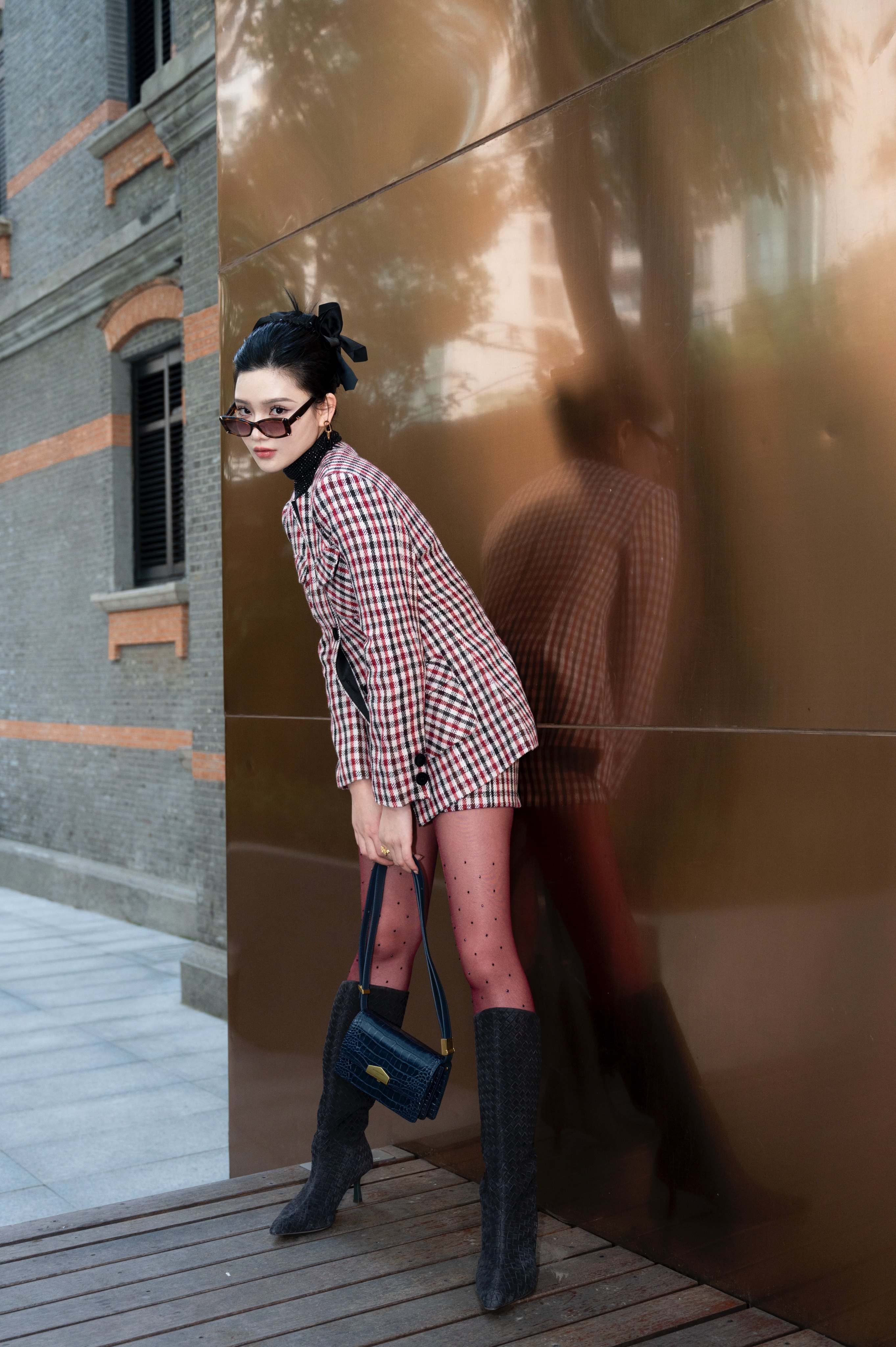 Le' Murmure冬季时尚羊反绒长筒靴堆堆设计慵懒随性 高跟拉长腿部比例