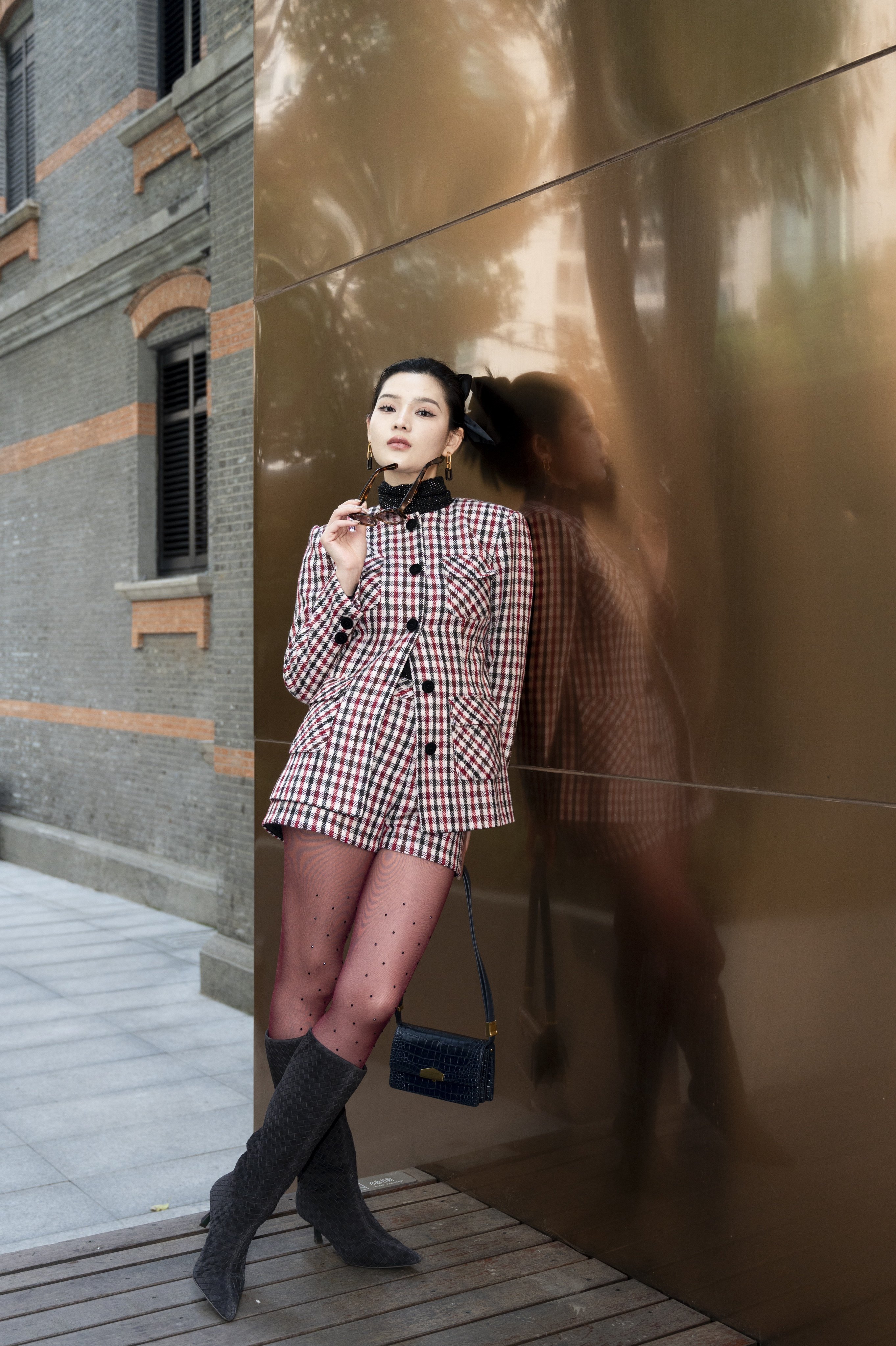 Le' Murmure冬季时尚羊反绒长筒靴堆堆设计慵懒随性 高跟拉长腿部比例