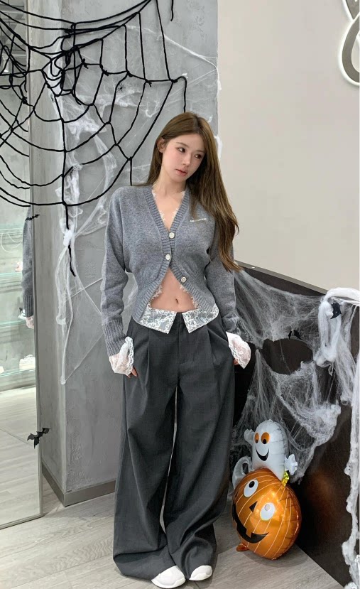 明星同款ANN ANDELMAN针织开衫 蕾丝拼接设计温柔浪漫 收腰剪裁勾勒腰线