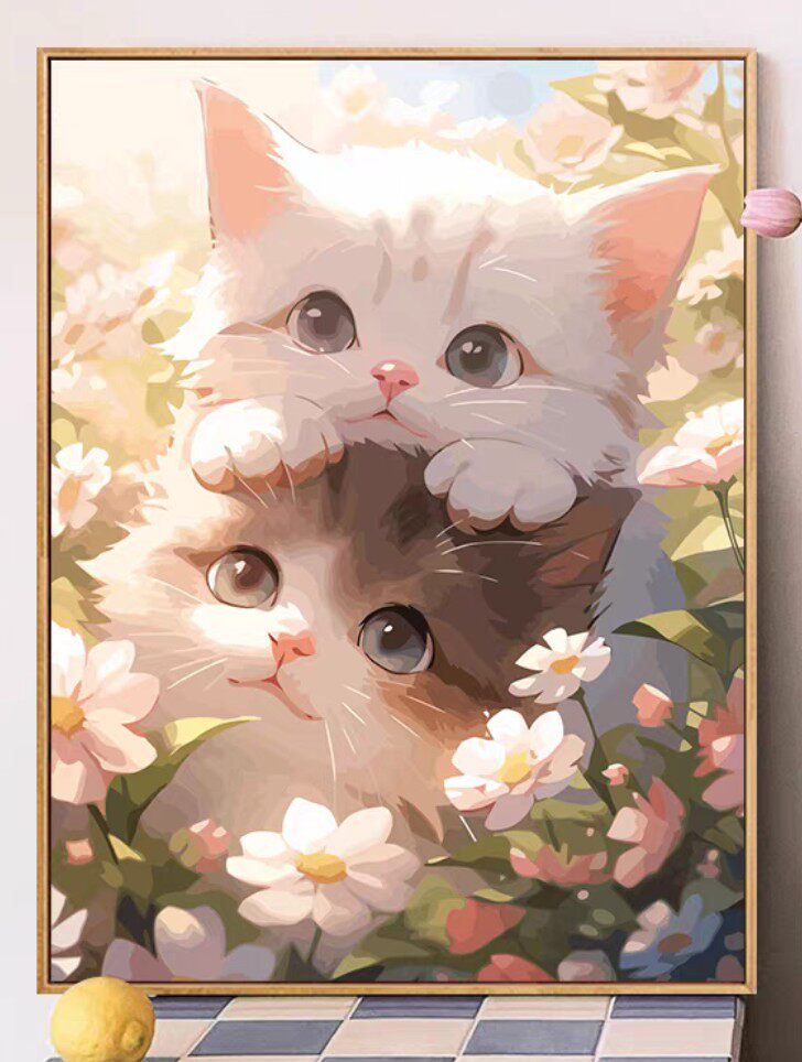 治愈猫咪数字油画diy手工艺术品成人解闷油彩手绘画画填色填充-淘宝