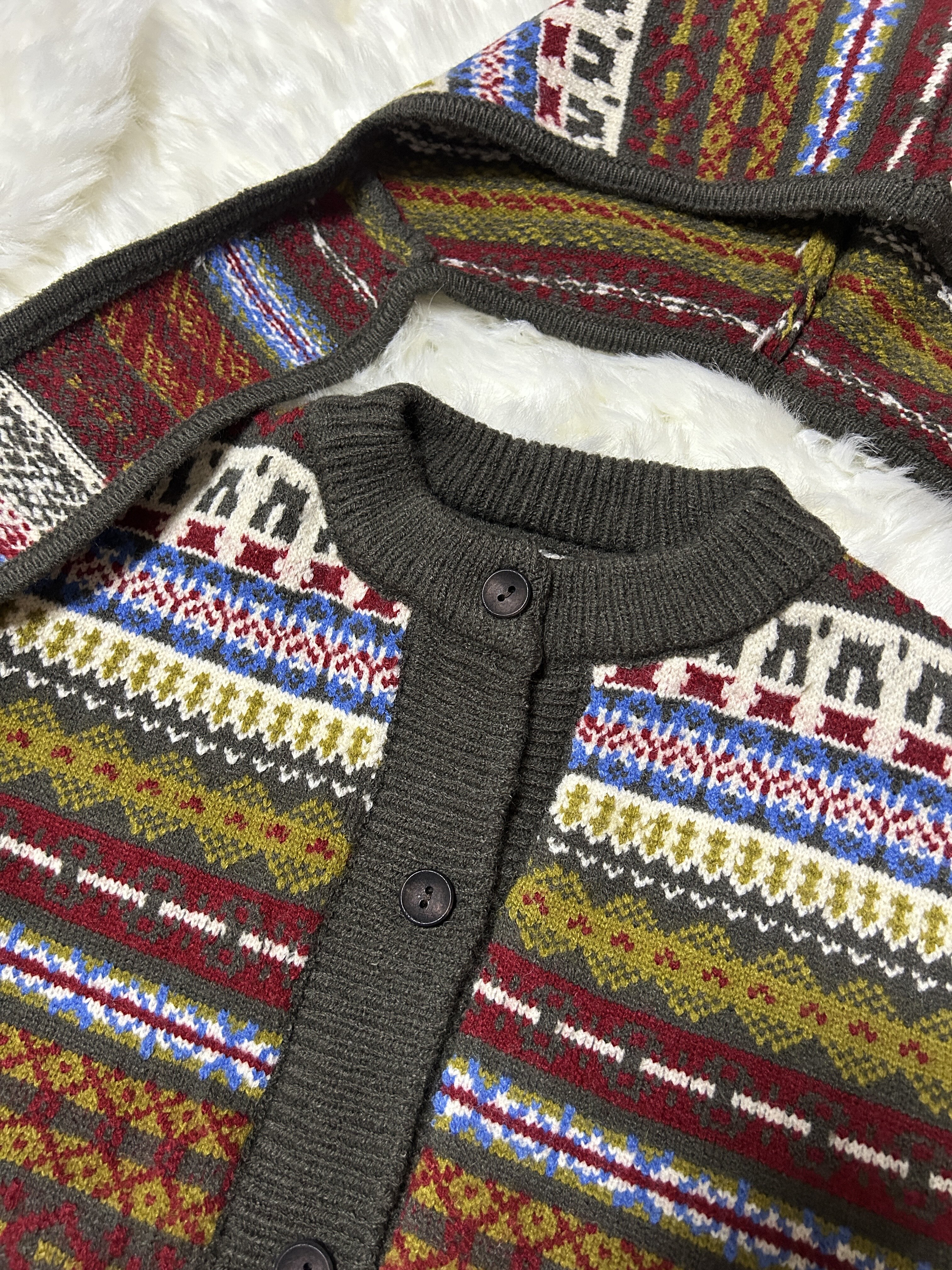 Customer photo for Red Fair Isle Cardigan, 120cm