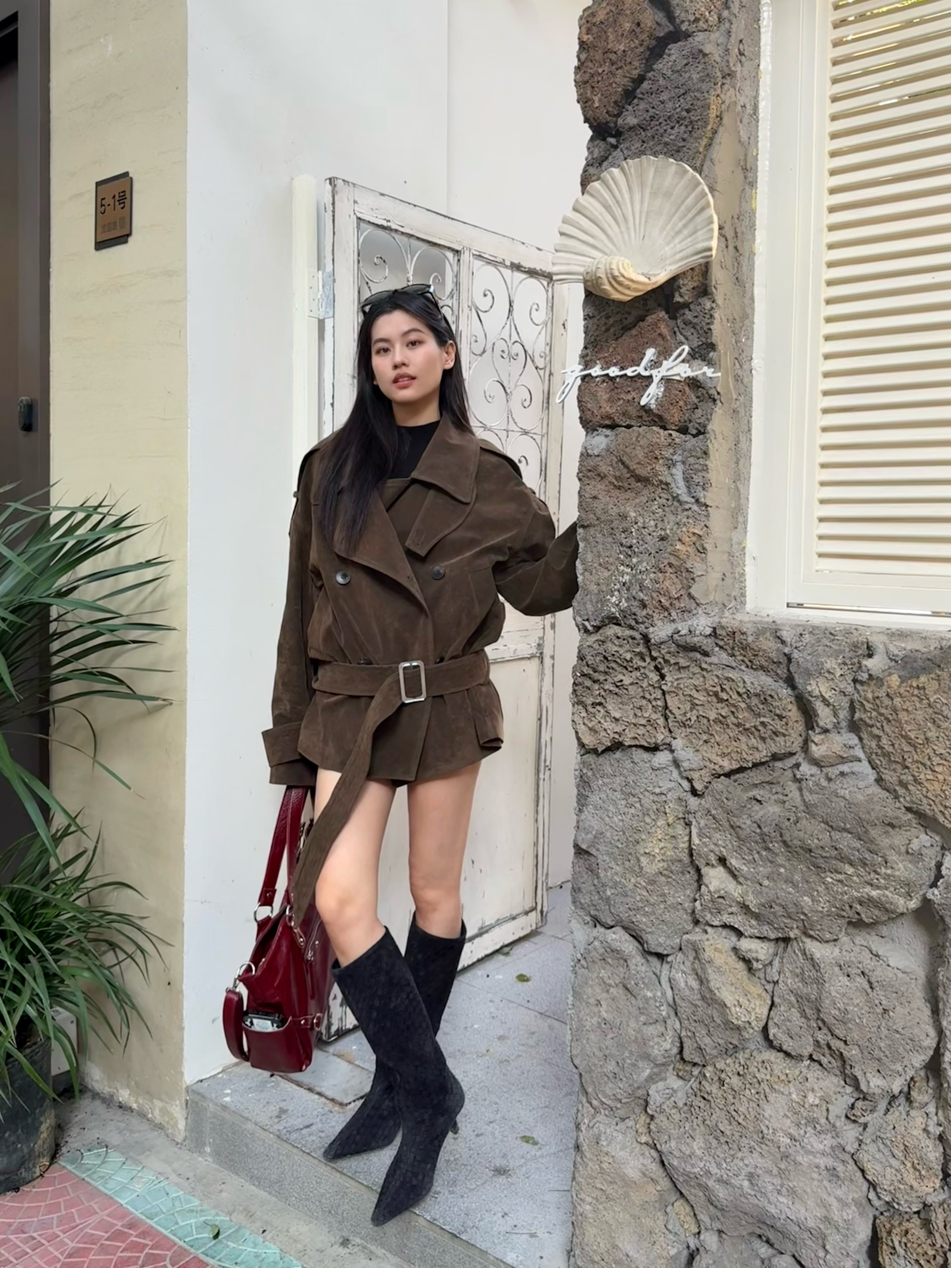 Le' Murmure冬季时尚羊反绒长筒靴堆堆设计慵懒随性 高跟拉长腿部比例