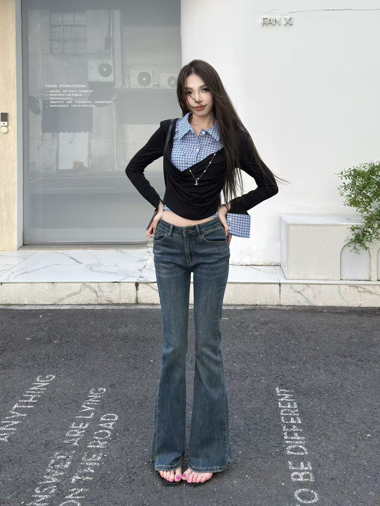 ABWLR秋冬复古微喇牛仔裤:高腰马蹄的显腿长神裤