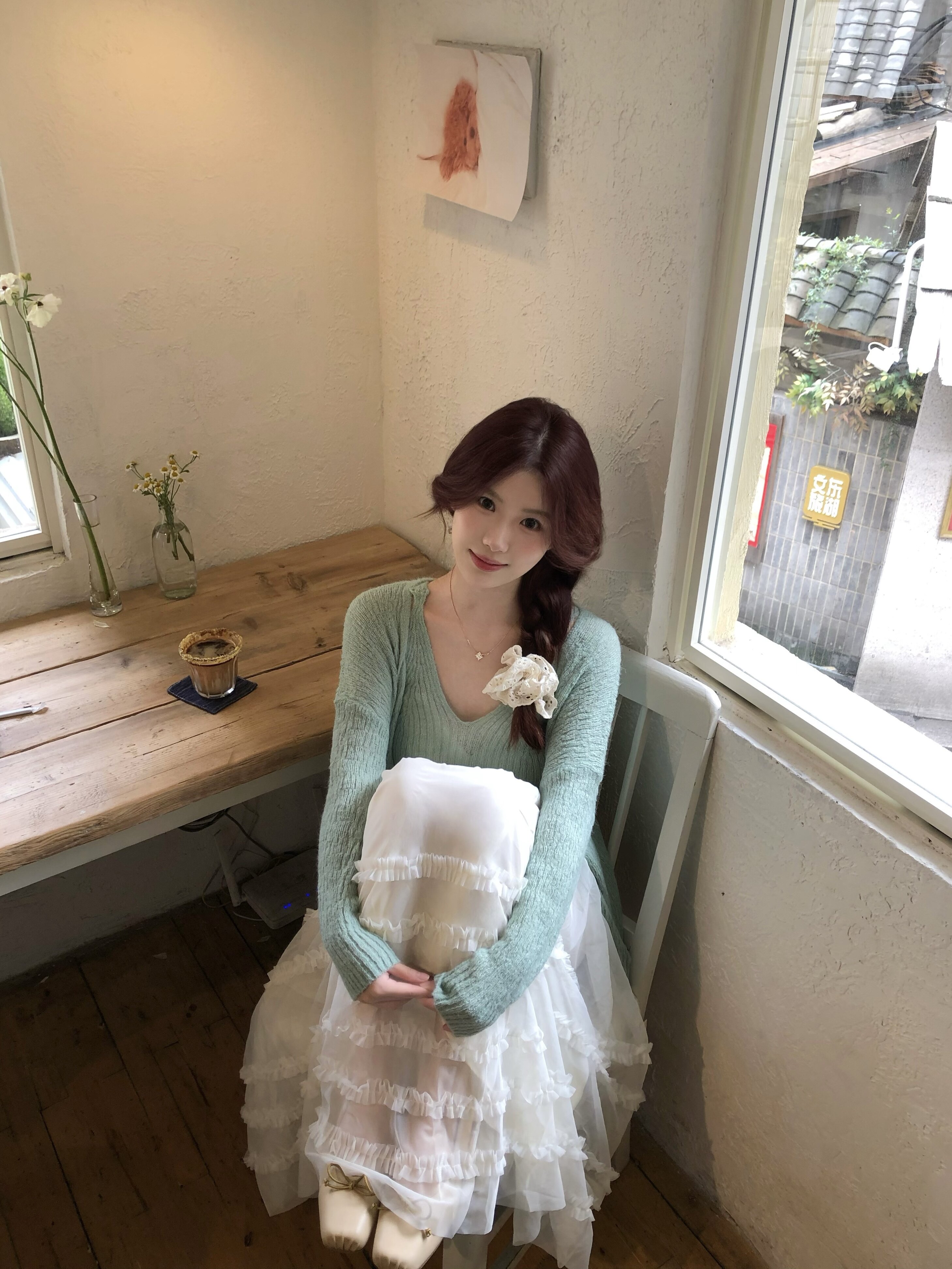 QIEGAO小个子切糕自制早春套装 绿色多巴胺设计感满满 上衣