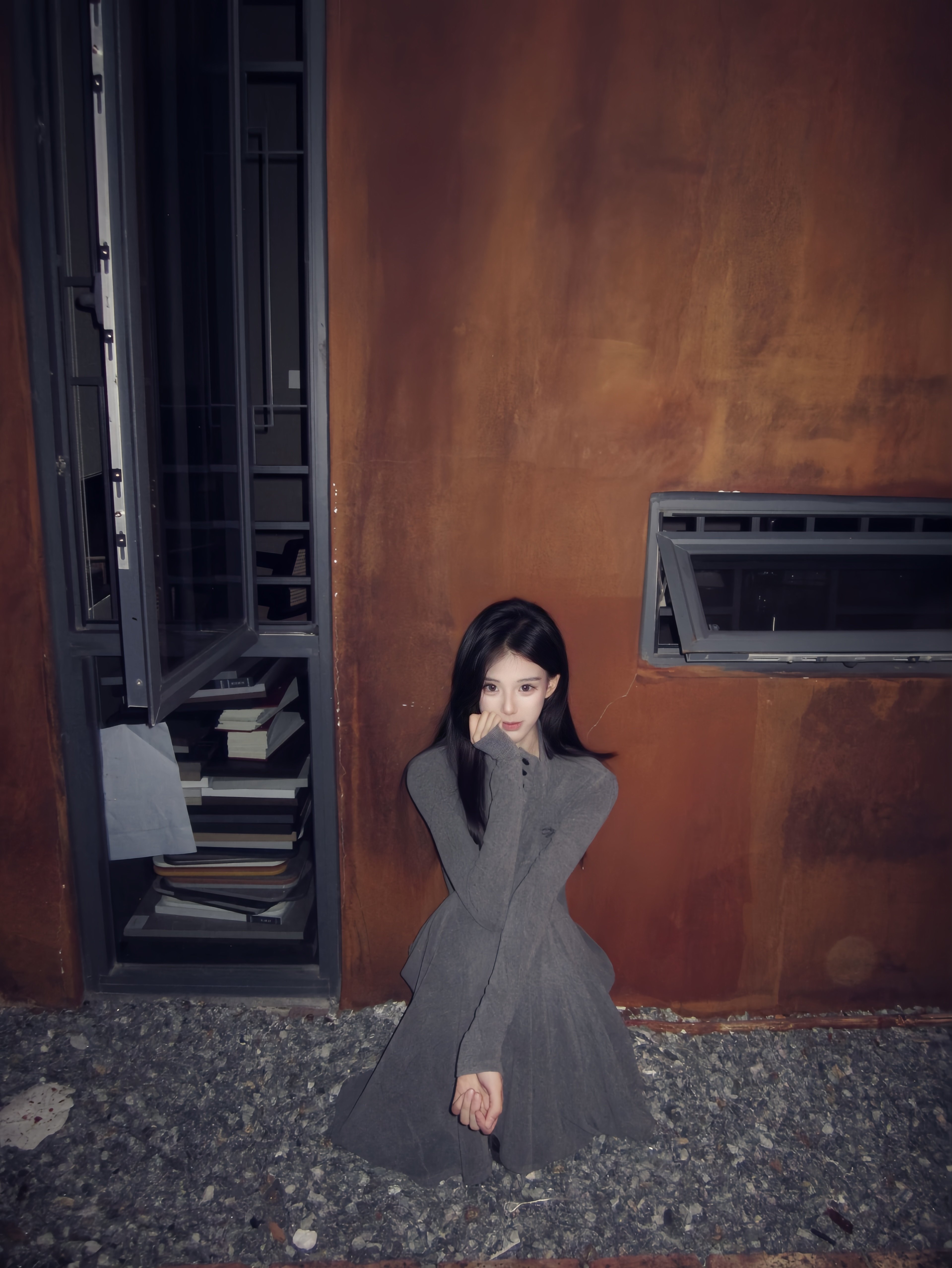 CYNR原创设计气质复古连衣裙,半高polo领褶皱收腰A字长裙摆遮肉显高