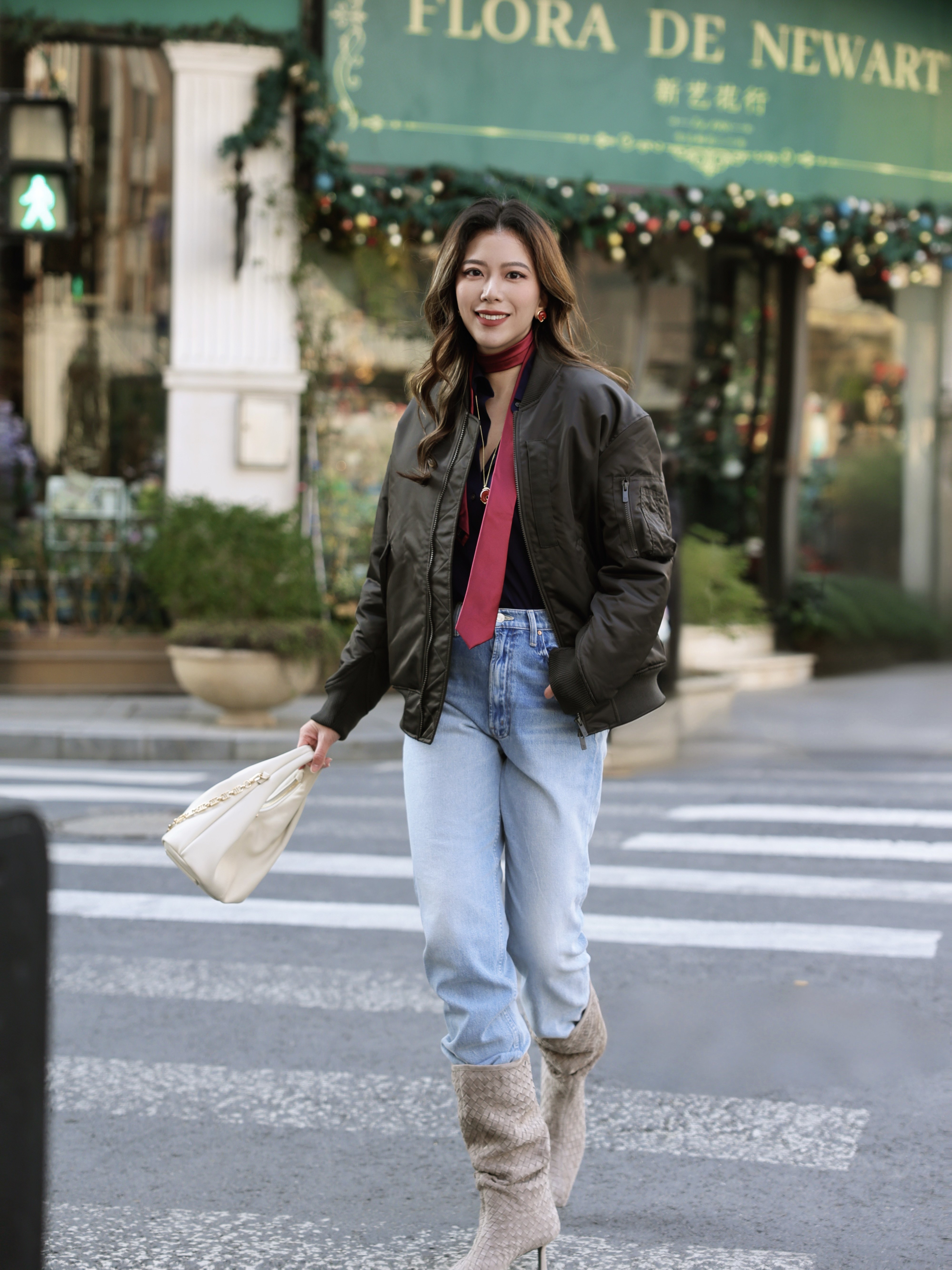 Le' Murmure冬季时尚羊反绒长筒靴堆堆设计慵懒随性 高跟拉长腿部比例