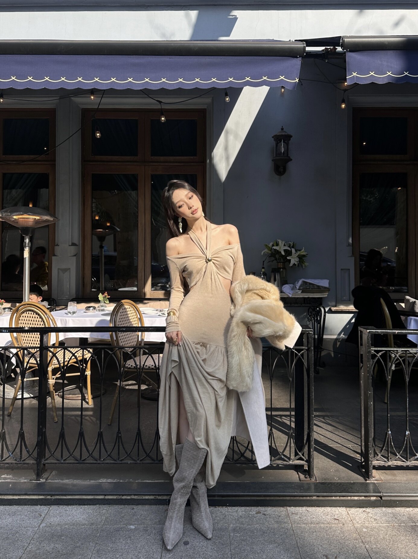 Le' Murmure冬季时尚羊反绒长筒靴堆堆设计慵懒随性 高跟拉长腿部比例