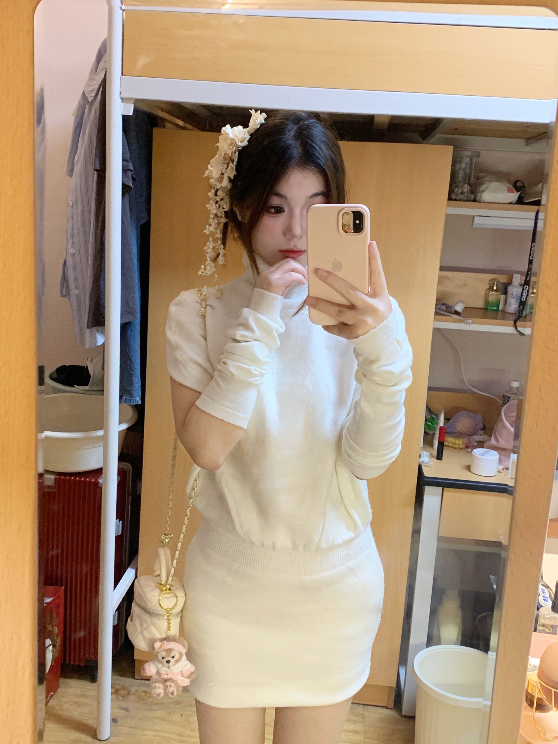 Hotdog热狗很辣【韩系姐姐】套装 高领斗篷针织连衣裙+袖套包臀短裙斗篷