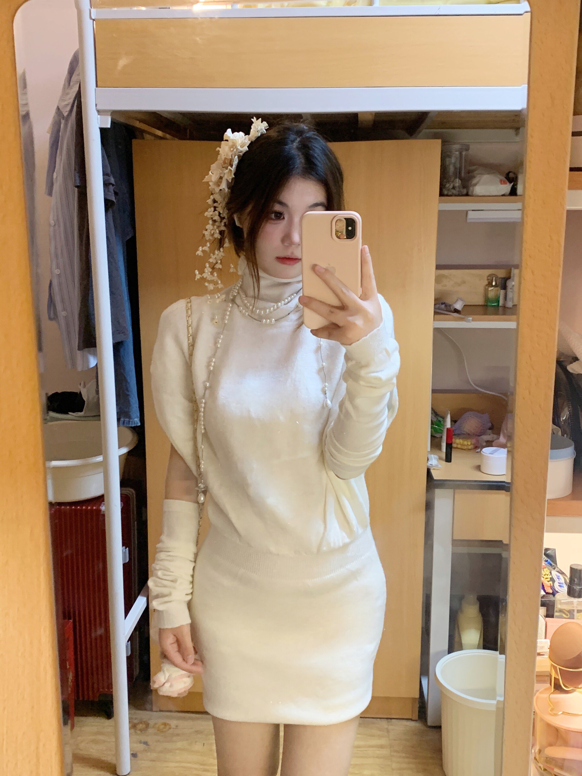 Hotdog热狗很辣【韩系姐姐】套装 高领斗篷针织连衣裙+袖套包臀短裙斗篷